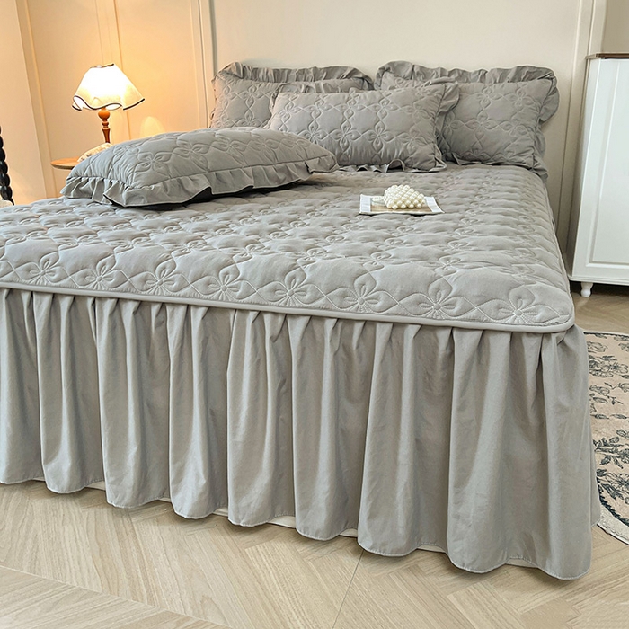 鼎丰家纺 2025新款-100%新疆棉花夹棉床裙 100%新疆棉花床裙-岩石灰