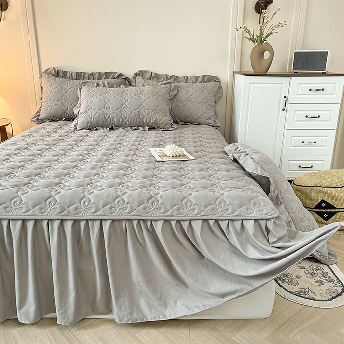 91家纺网 家纺一手货源 找家纺 鼎丰家纺 2025新款-100%新疆棉花夹棉床裙 100%新疆棉花床裙-岩石灰