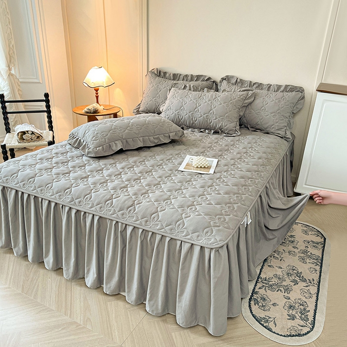 91家纺网 家纺一手货源 找家纺 鼎丰家纺 2025新款-100%新疆棉花夹棉床裙 100%新疆棉花床裙-岩石灰