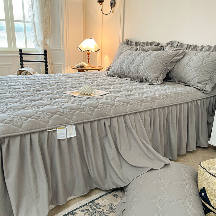 91家纺网 家纺一手货源 找家纺 鼎丰家纺 2025新款-100%新疆棉花夹棉床裙 100%新疆棉花床裙-岩石灰