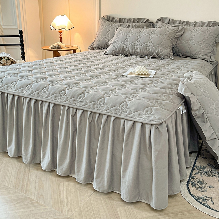 91家纺网 家纺一手货源 找家纺 鼎丰家纺 2025新款-100%新疆棉花夹棉床裙 100%新疆棉花床裙-岩石灰