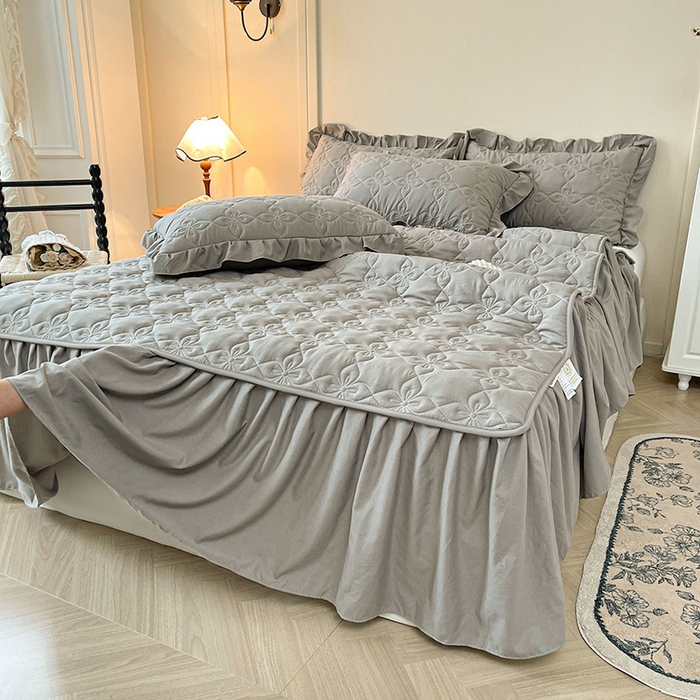 91家纺网 家纺一手货源 找家纺 鼎丰家纺 2025新款-100%新疆棉花夹棉床裙 100%新疆棉花床裙-岩石灰