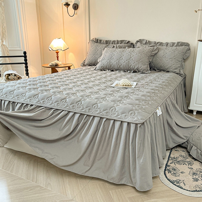 91家纺网 家纺一手货源 找家纺 鼎丰家纺 2025新款-100%新疆棉花夹棉床裙 100%新疆棉花床裙-岩石灰