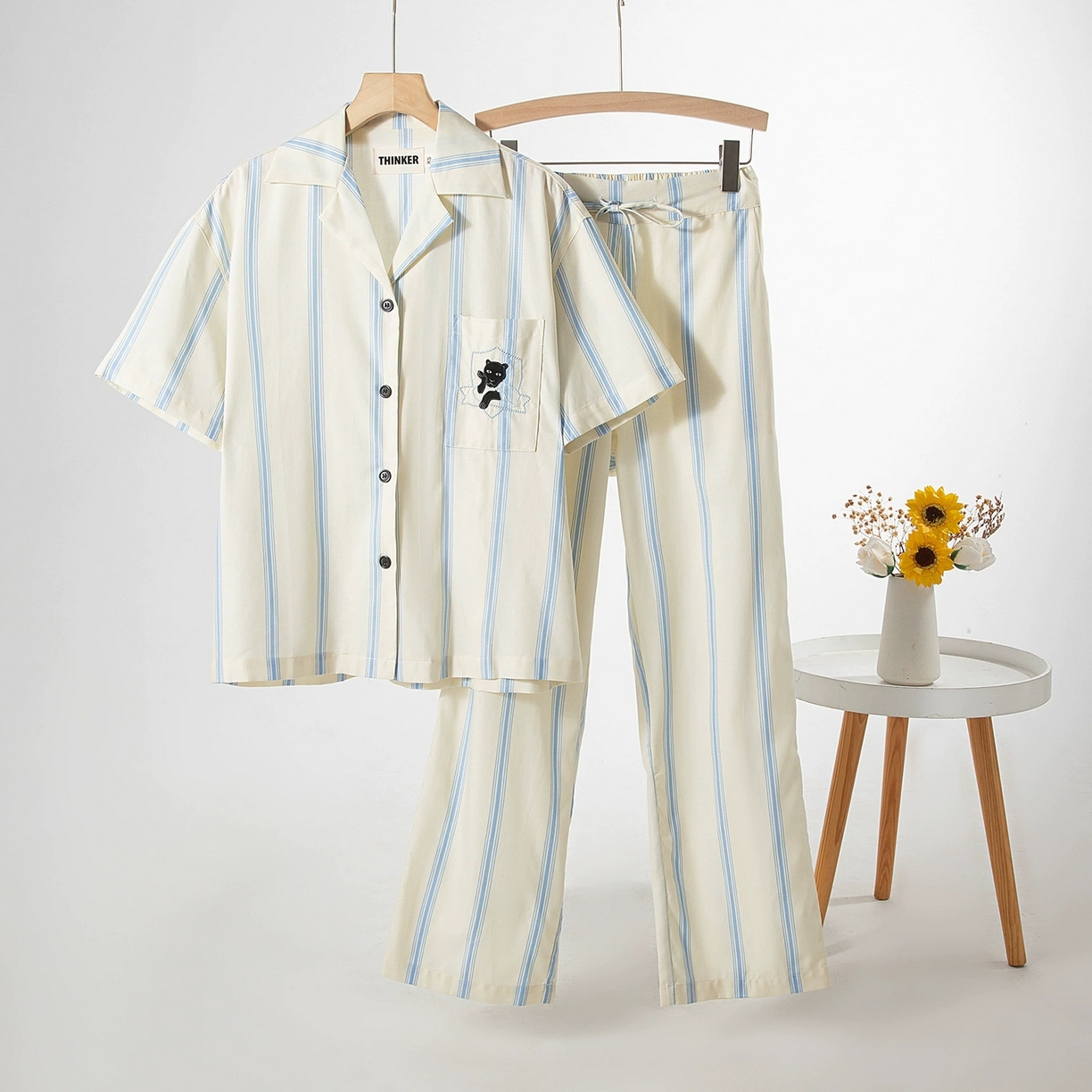 （总）观月轩家纺 2025新款天丝棉情侣款短袖长裤套装-黑豹