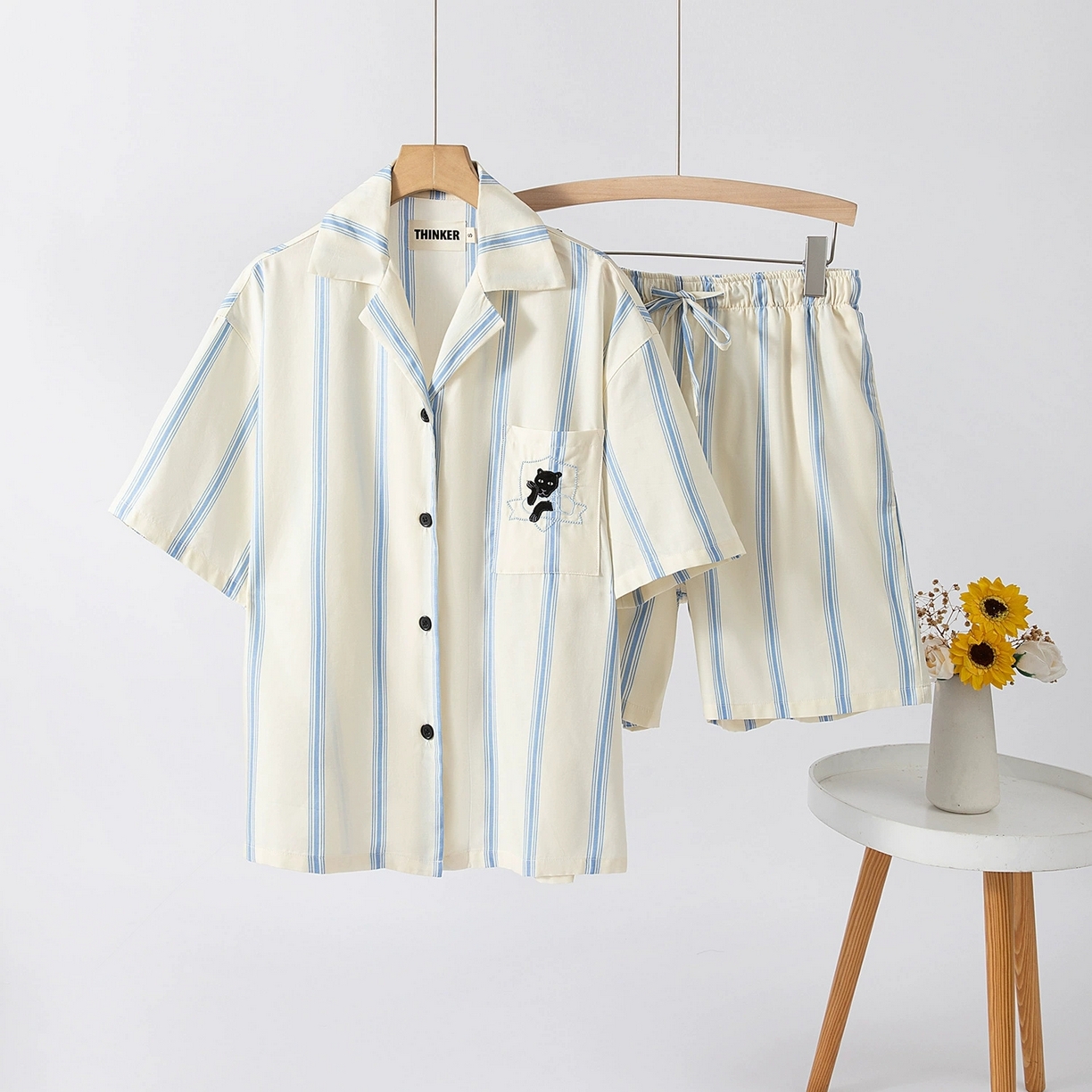 （总）观月轩家纺 2025新款天丝棉情侣款短袖短裤套装-黑豹