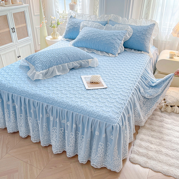 91家纺网 家纺一手货源 找家纺 鼎丰家纺 2025新款蕾丝夹棉床裙-洛可可系列 洛可可-蓝