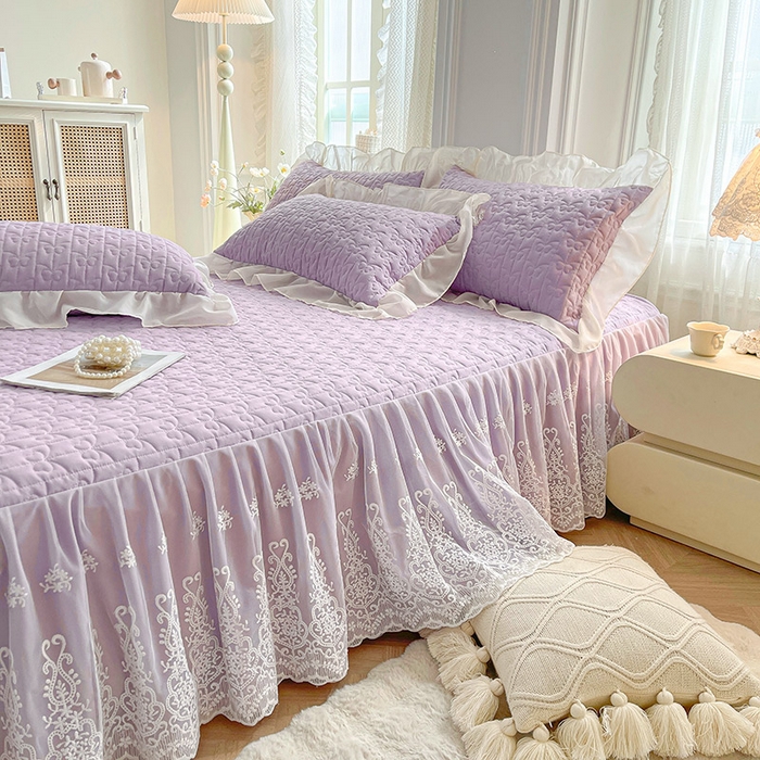 91家纺网 家纺一手货源 找家纺 鼎丰家纺 2025新款蕾丝夹棉床裙-洛可可系列 洛可可-紫