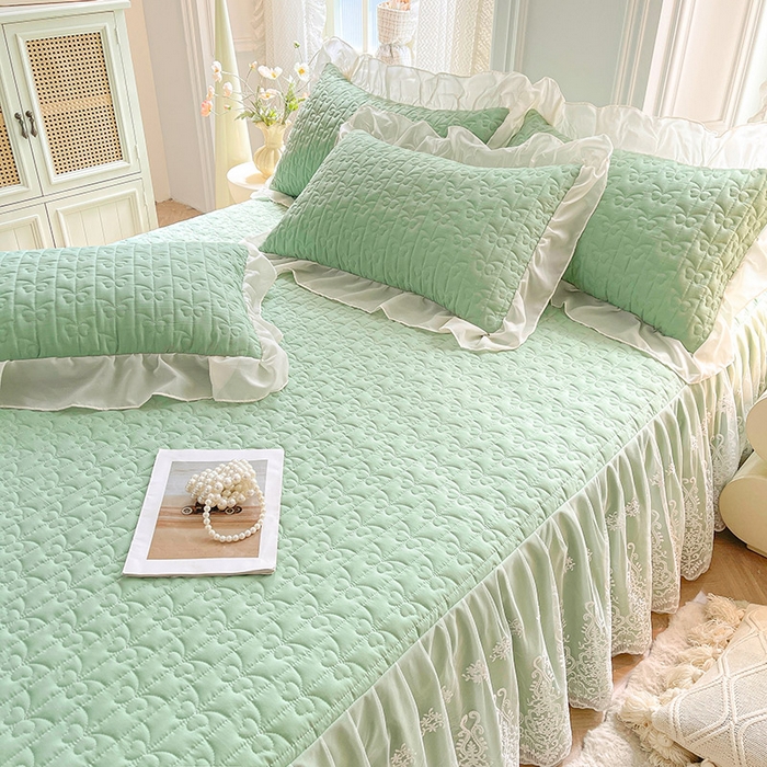 91家纺网 家纺一手货源 找家纺 鼎丰家纺 2025新款蕾丝夹棉床裙-洛可可系列 洛可可-绿