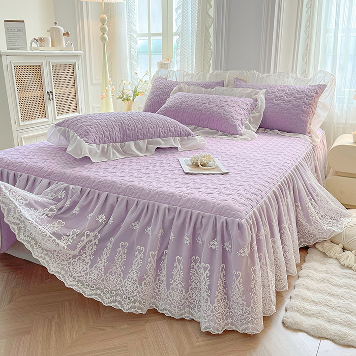 91家纺网 家纺一手货源 找家纺 鼎丰家纺 2025新款蕾丝夹棉床裙-洛可可系列 洛可可-紫