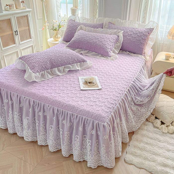 91家纺网 家纺一手货源 找家纺 鼎丰家纺 2025新款蕾丝夹棉床裙-洛可可系列 洛可可-紫