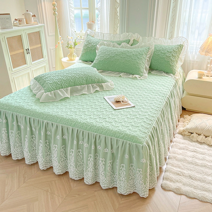 91家纺网 家纺一手货源 找家纺 鼎丰家纺 2025新款蕾丝夹棉床裙-洛可可系列 洛可可-绿