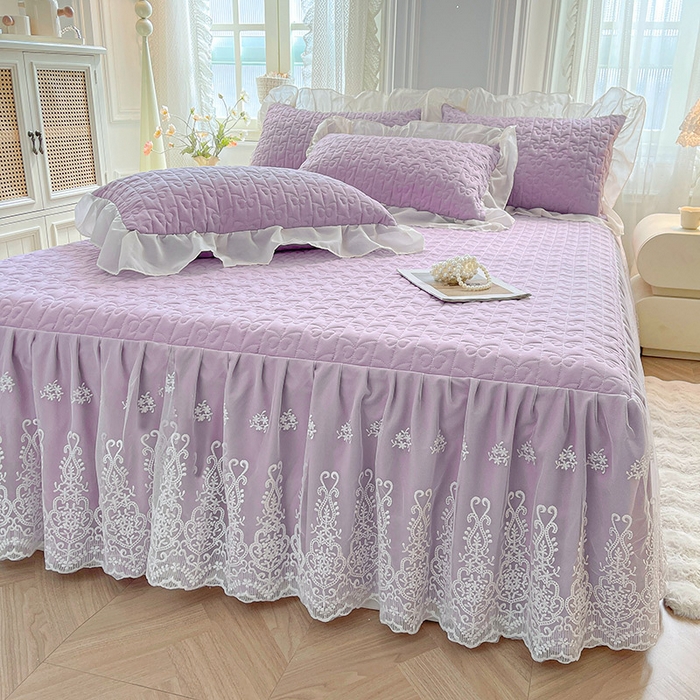 91家纺网 家纺一手货源 找家纺 鼎丰家纺 2025新款蕾丝夹棉床裙-洛可可系列 洛可可-紫