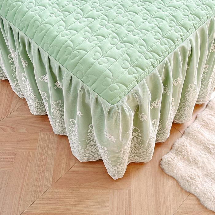 91家纺网 家纺一手货源 找家纺 鼎丰家纺 2025新款蕾丝夹棉床裙-洛可可系列 洛可可-绿