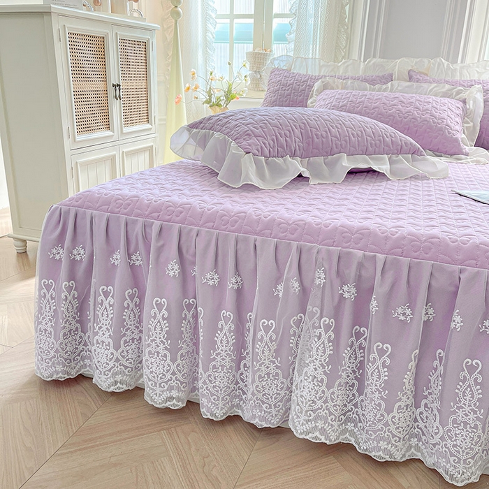 91家纺网 家纺一手货源 找家纺 鼎丰家纺 2025新款蕾丝夹棉床裙-洛可可系列 洛可可-紫