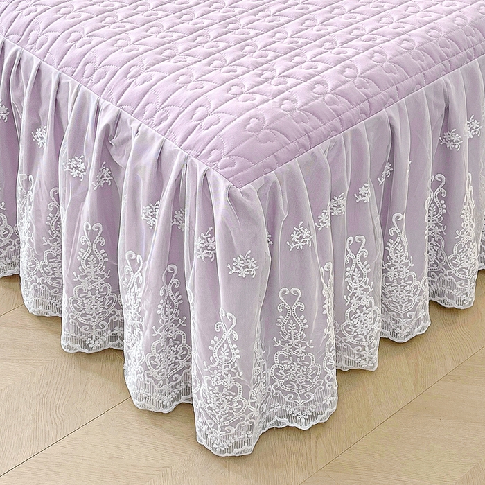 91家纺网 家纺一手货源 找家纺 鼎丰家纺 2025新款蕾丝夹棉床裙-洛可可系列 洛可可-紫