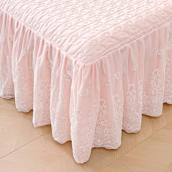 91家纺网 家纺一手货源 找家纺 鼎丰家纺 2025新款蕾丝夹棉床裙-洛可可系列 洛可可-粉