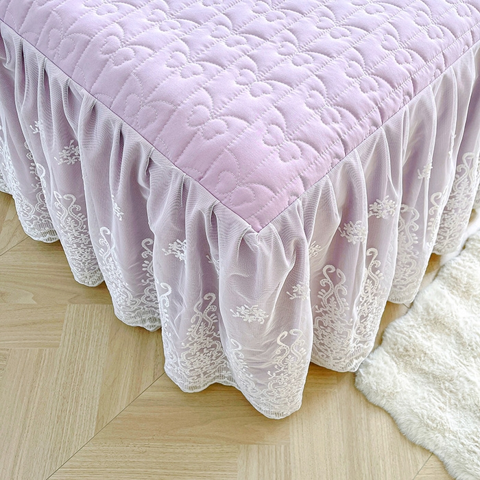 91家纺网 家纺一手货源 找家纺 鼎丰家纺 2025新款蕾丝夹棉床裙-洛可可系列 洛可可-紫