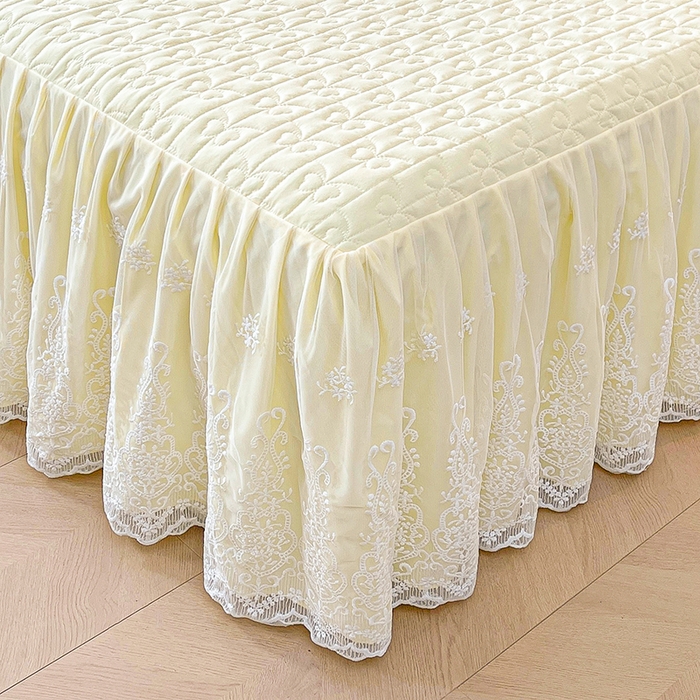 91家纺网 家纺一手货源 找家纺 鼎丰家纺 2025新款蕾丝夹棉床裙-洛可可系列 洛可可-黄