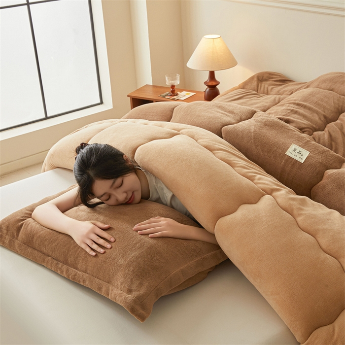 91家纺网 家纺一手货源 找家纺 吉祥家纺 2025新款牛奶绒冬被系列被子被芯 咖啡