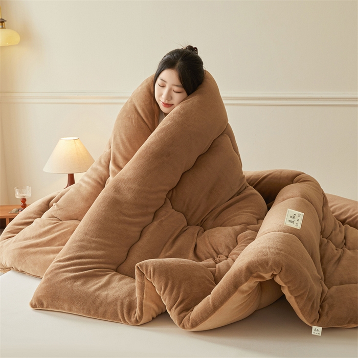 91家纺网 家纺一手货源 找家纺 吉祥家纺 2025新款牛奶绒冬被系列被子被芯 咖啡