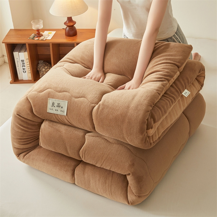 91家纺网 家纺一手货源 找家纺 吉祥家纺 2025新款牛奶绒冬被系列被子被芯 咖啡