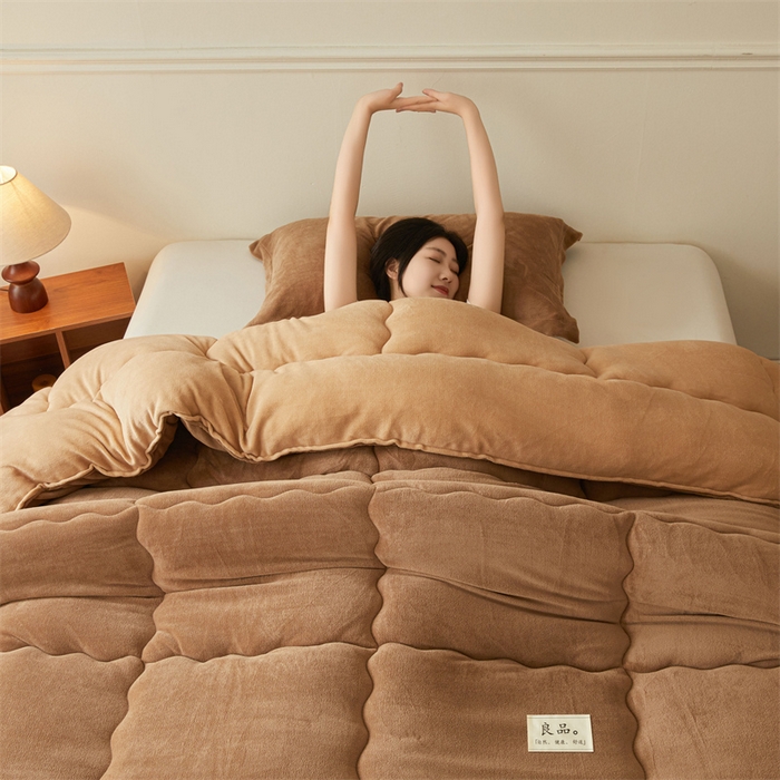 91家纺网 家纺一手货源 找家纺 吉祥家纺 2025新款牛奶绒冬被系列被子被芯 咖啡