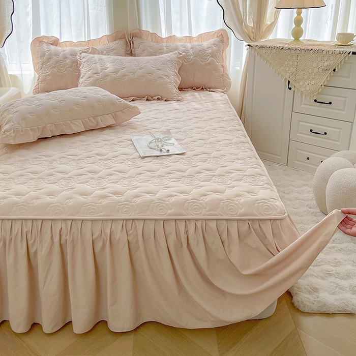 91家纺网 家纺一手货源 找家纺 鼎丰家纺 2025新款纯色夹棉床裙-玫瑰之恋 玫瑰之恋-卡其