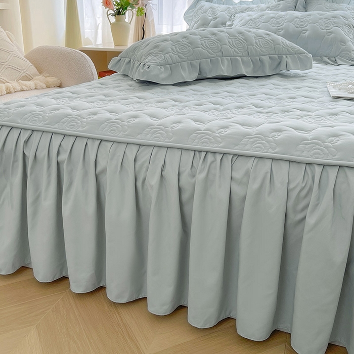 91家纺网 家纺一手货源 找家纺 鼎丰家纺 2025新款纯色夹棉床裙-玫瑰之恋 玫瑰之恋-浅灰