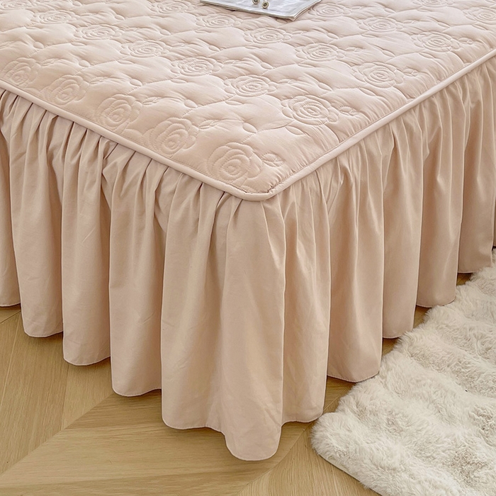 91家纺网 家纺一手货源 找家纺 鼎丰家纺 2025新款纯色夹棉床裙-玫瑰之恋 玫瑰之恋-卡其