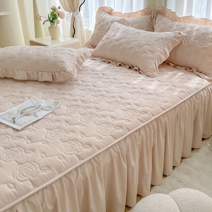 91家纺网 家纺一手货源 找家纺 鼎丰家纺 2025新款纯色夹棉床裙-玫瑰之恋 玫瑰之恋-卡其