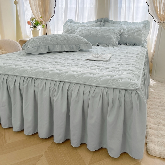 鼎丰家纺 2025新款纯色夹棉床裙-玫瑰之恋 玫瑰之恋-浅灰