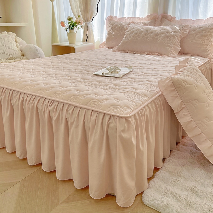 91家纺网 家纺一手货源 找家纺 鼎丰家纺 2025新款纯色夹棉床裙-玫瑰之恋 玫瑰之恋-卡其