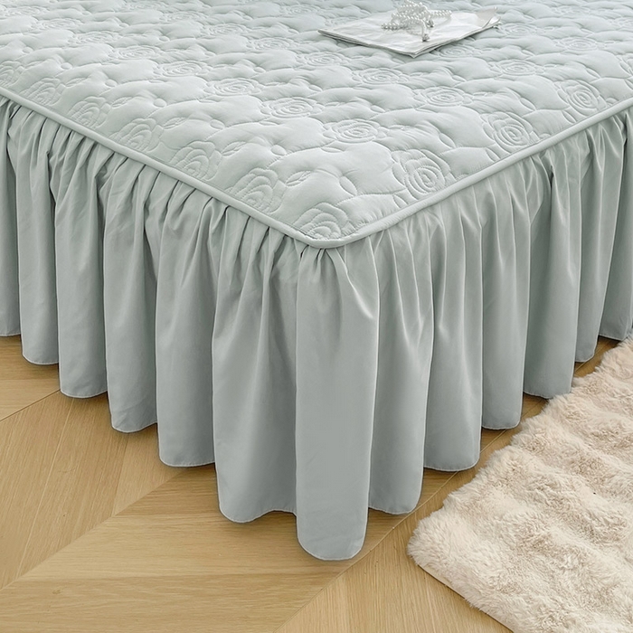 91家纺网 家纺一手货源 找家纺 鼎丰家纺 2025新款纯色夹棉床裙-玫瑰之恋 玫瑰之恋-浅灰