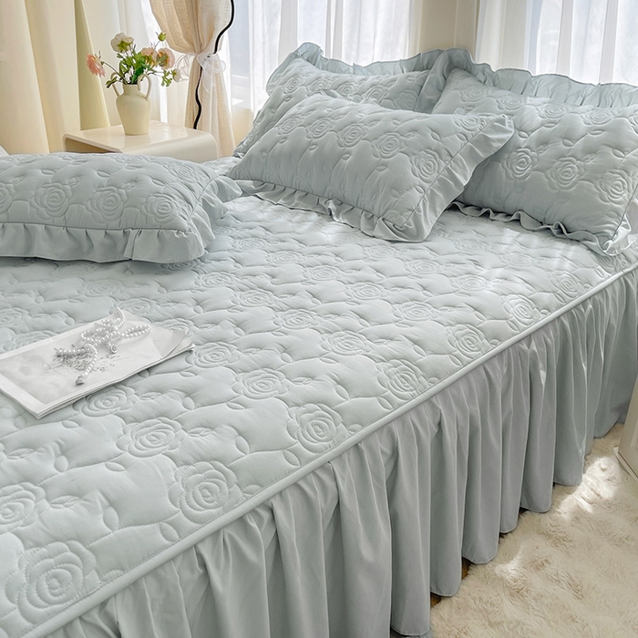 91家纺网 家纺一手货源 找家纺 鼎丰家纺 2025新款纯色夹棉床裙-玫瑰之恋 玫瑰之恋-浅灰