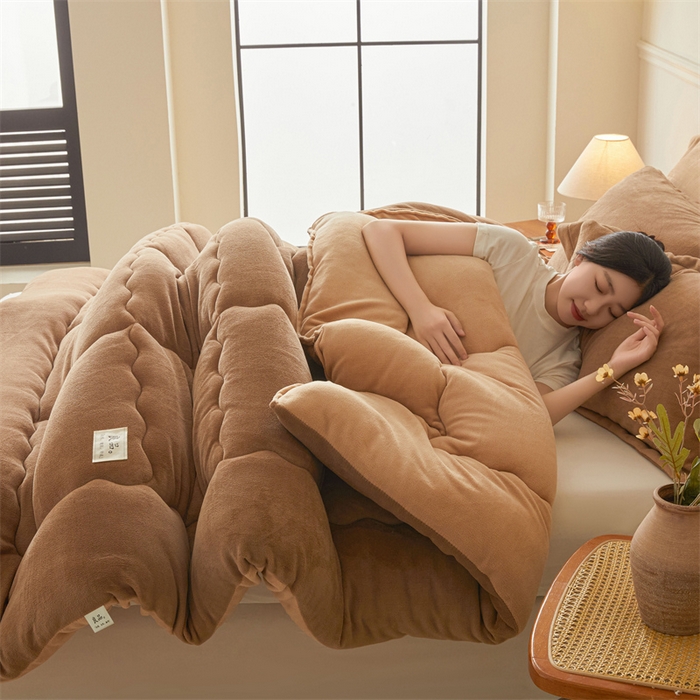 91家纺网 家纺一手货源 找家纺 吉祥家纺 2025新款牛奶绒冬被系列被子被芯 咖啡