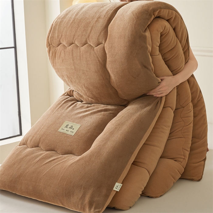 91家纺网 家纺一手货源 找家纺 吉祥家纺 2025新款牛奶绒冬被系列被子被芯 咖啡