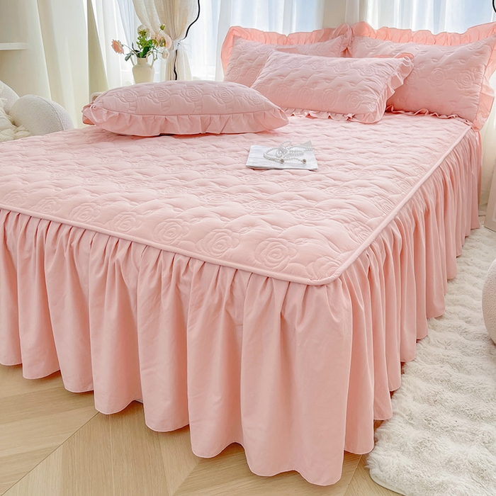 鼎丰家纺 2025新款纯色夹棉床裙-玫瑰之恋 玫瑰之恋-粉