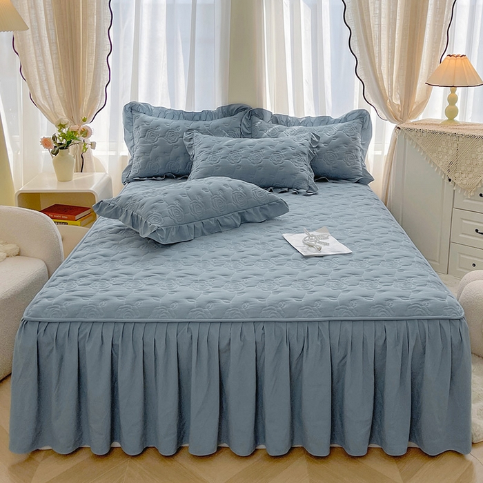 91家纺网 家纺一手货源 找家纺 鼎丰家纺 2025新款纯色夹棉床裙-玫瑰之恋 玫瑰之恋-蓝