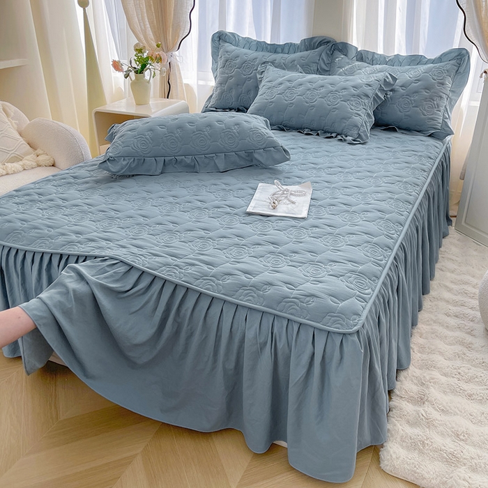 91家纺网 家纺一手货源 找家纺 鼎丰家纺 2025新款纯色夹棉床裙-玫瑰之恋 玫瑰之恋-蓝