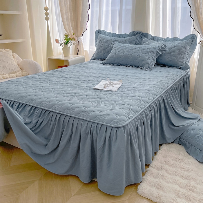 91家纺网 家纺一手货源 找家纺 鼎丰家纺 2025新款纯色夹棉床裙-玫瑰之恋 玫瑰之恋-蓝