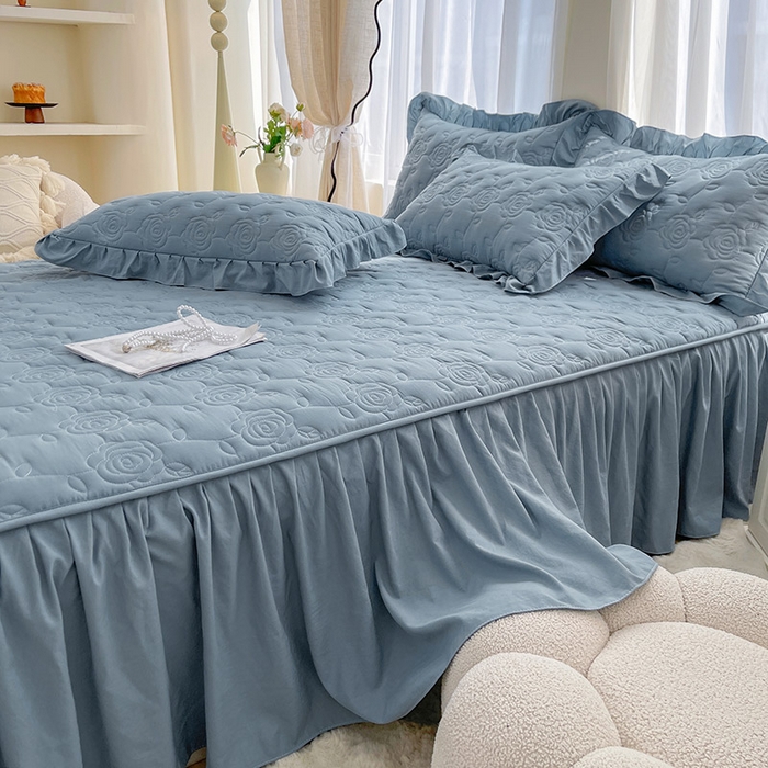 91家纺网 家纺一手货源 找家纺 鼎丰家纺 2025新款纯色夹棉床裙-玫瑰之恋 玫瑰之恋-蓝