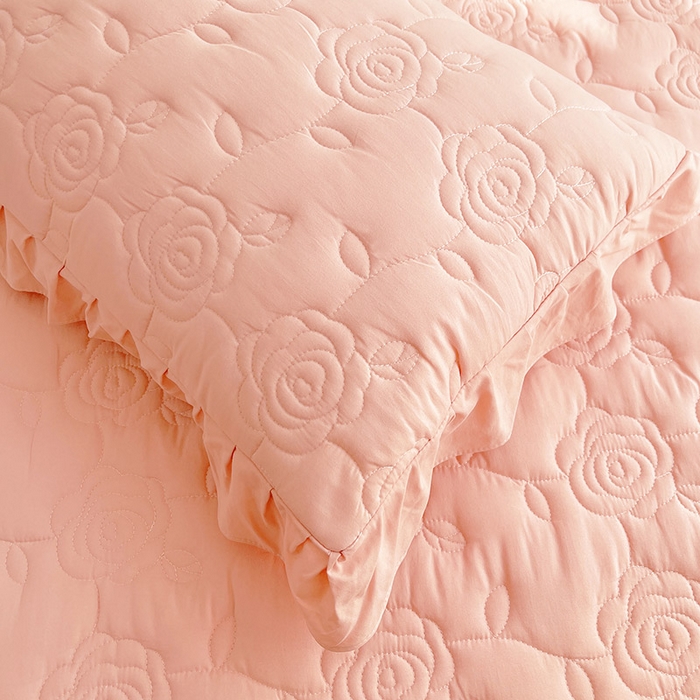 91家纺网 家纺一手货源 找家纺 鼎丰家纺 2025新款纯色夹棉床裙-玫瑰之恋 玫瑰之恋-橘粉