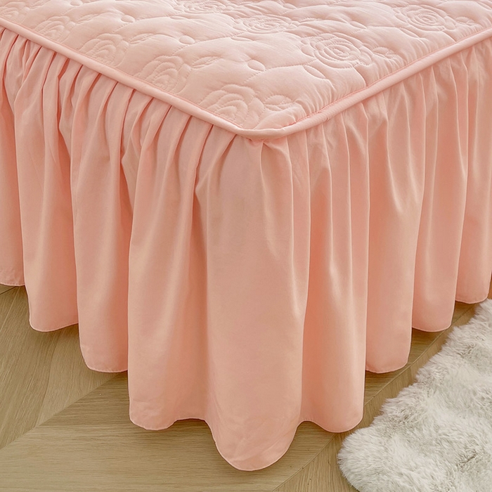 91家纺网 家纺一手货源 找家纺 鼎丰家纺 2025新款纯色夹棉床裙-玫瑰之恋 玫瑰之恋-橘粉