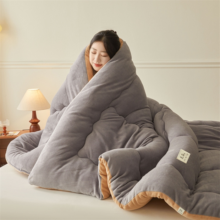 91家纺网 家纺一手货源 找家纺 吉祥家纺 2025新款牛奶绒冬被系列被子被芯 卡布奇诺