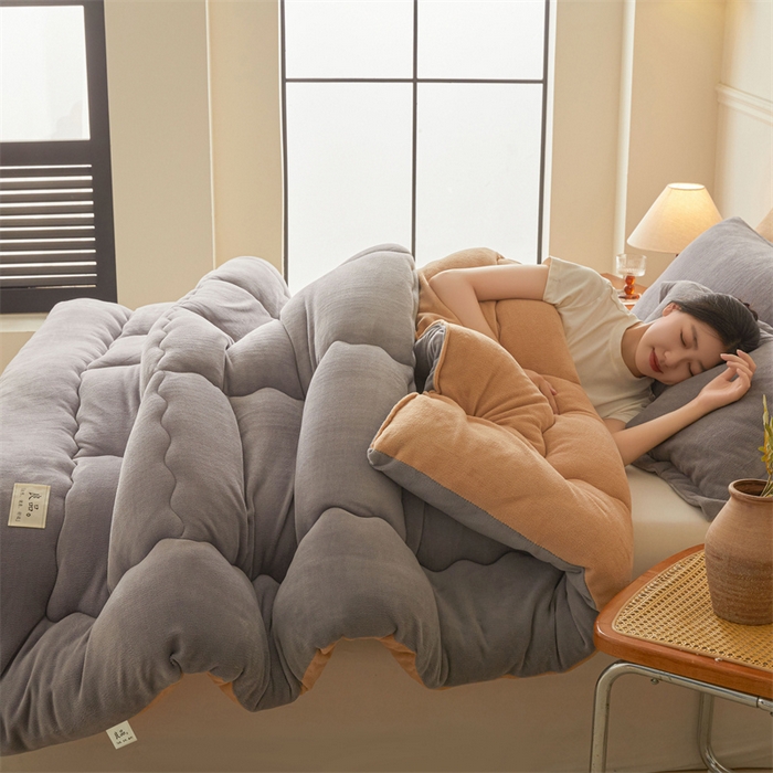 91家纺网 家纺一手货源 找家纺 吉祥家纺 2025新款牛奶绒冬被系列被子被芯 卡布奇诺