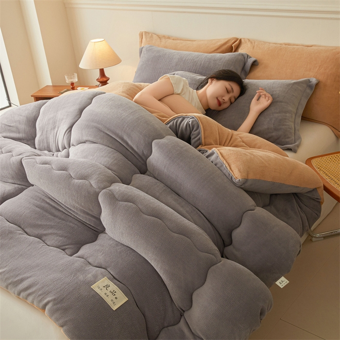 91家纺网 家纺一手货源 找家纺 吉祥家纺 2025新款牛奶绒冬被系列被子被芯 卡布奇诺