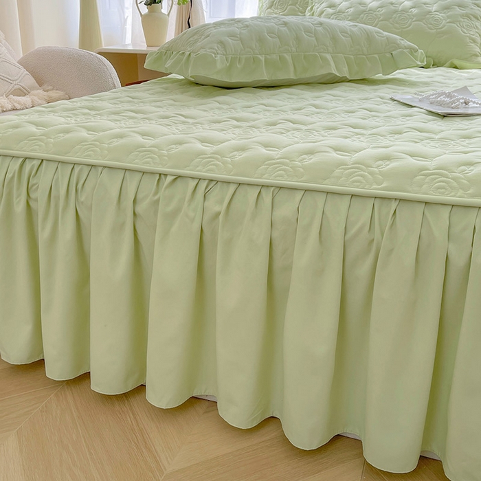 91家纺网 家纺一手货源 找家纺 鼎丰家纺 2025新款纯色夹棉床裙-玫瑰之恋 玫瑰之恋-绿