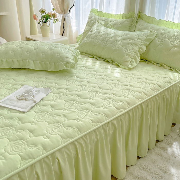 91家纺网 家纺一手货源 找家纺 鼎丰家纺 2025新款纯色夹棉床裙-玫瑰之恋 玫瑰之恋-绿