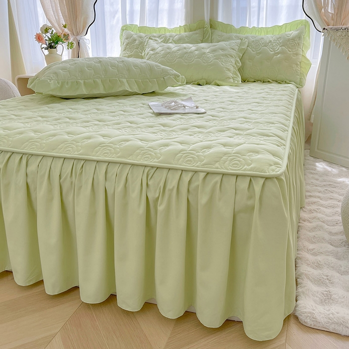 鼎丰家纺 2025新款纯色夹棉床裙-玫瑰之恋 玫瑰之恋-绿