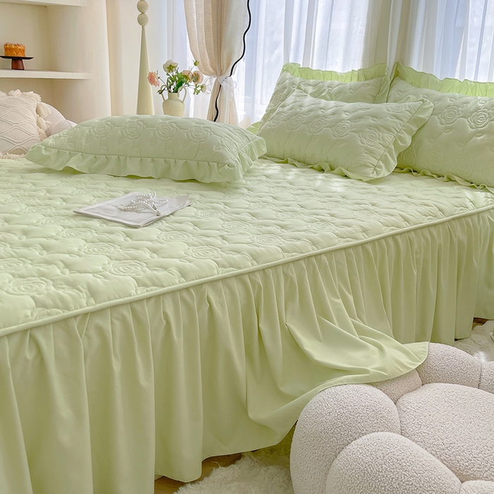 91家纺网 家纺一手货源 找家纺 鼎丰家纺 2025新款纯色夹棉床裙-玫瑰之恋 玫瑰之恋-绿